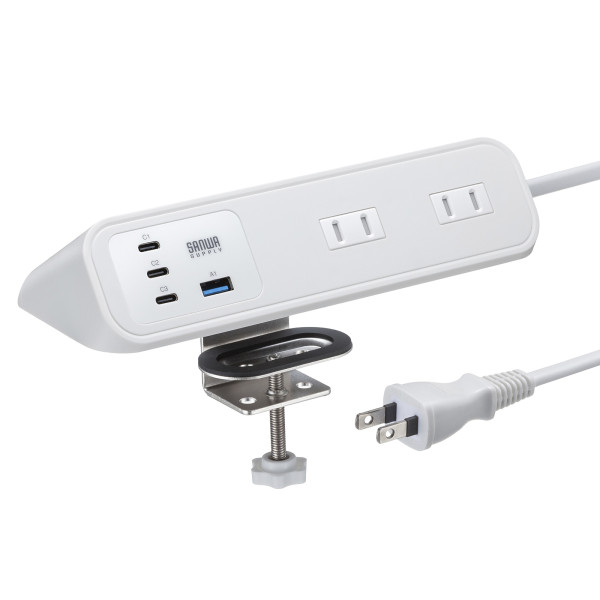 �N�����v�Œ莮�^�b�v�iAC4���{USB-C×3�{USB-A×1�EPD65W�E�z���C�g�j [TAP-B114UC-2W]